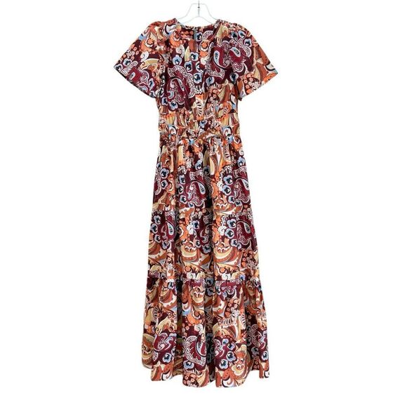 Anthropologie Somerset Maxi Dress Womens XS Bronze Orange Floral Pockets V-Neck - Picture 4 of 15